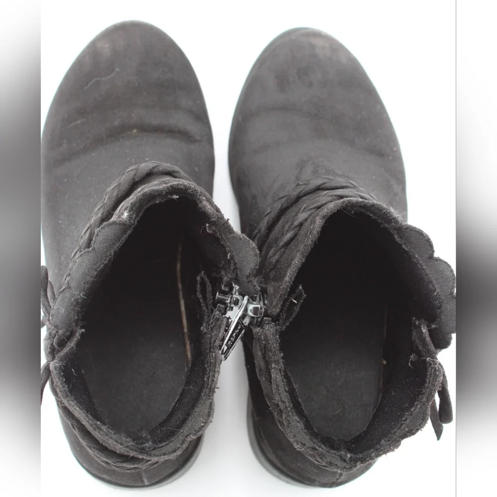 Girls Toddler Size 11 Black Microsuede Ankle Boots with Braided Straps